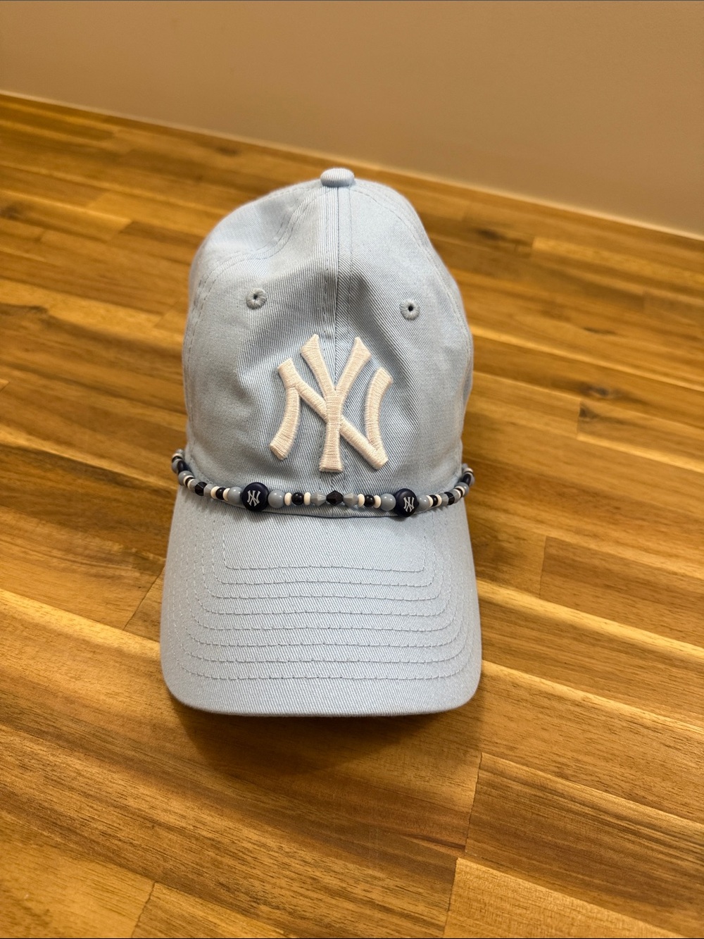 New Era Light Blue NY Yankees Baseball Cap with Bead Trim